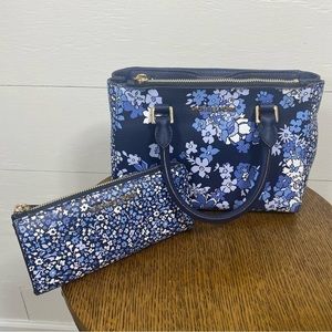 Michael Kors Kellen satchel and MK jet set blue floral wallet